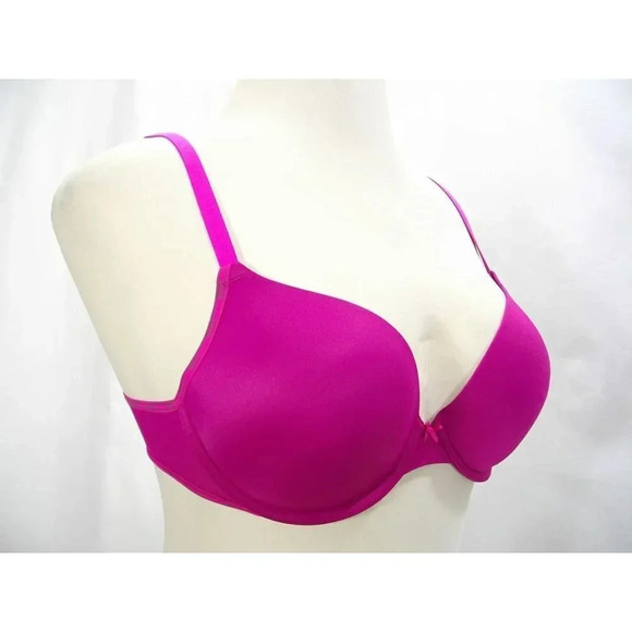 34A DKNY 458272 Heritage Logo Push Up Underwire Bra Bordeau Disco Pink NWT New - Picture 2 of 4